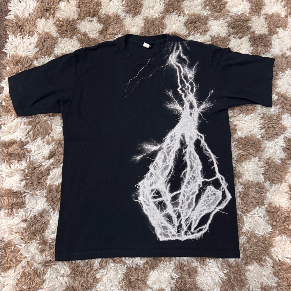 Y2K Volcom Lightning Graphic T Shirt Size L Skate Streetwear Black Tee